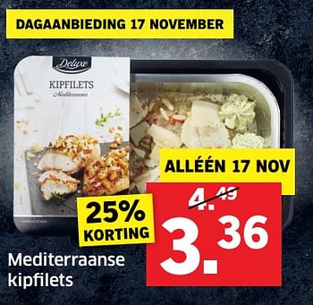 Aanbiedingen Mediterraanse kipfilets - Deluxe - Geldig van 05/11/2017 tot 31/12/2017 bij Lidl