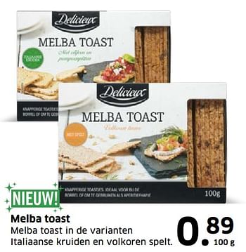 Aanbiedingen Melba toast - Delicieux - Geldig van 05/11/2017 tot 31/12/2017 bij Lidl