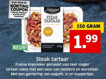 Aanbiedingen Steak tartaar - Delicieux - Geldig van 05/11/2017 tot 31/12/2017 bij Lidl
