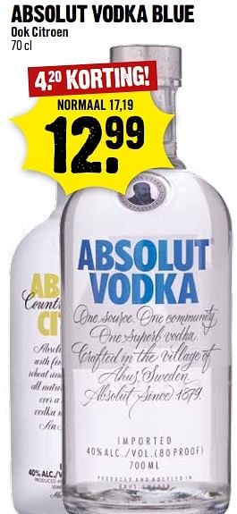 Aanbiedingen Absolut vodka blue - Absolut - Geldig van 05/11/2017 tot 11/11/2017 bij Dirk III