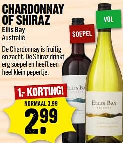 Aanbiedingen Chardonnay of shiraz ellis bay australië - Witte wijnen - Geldig van 05/11/2017 tot 11/11/2017 bij Dirk III