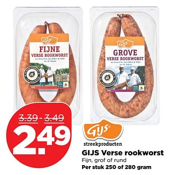 Aanbiedingen Gijs verse rookworst fijn, grof of rund - Gijs - Geldig van 04/11/2017 tot 11/11/2017 bij Plus