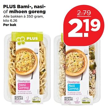 Aanbiedingen Plus bami-, nasi of mihoen goreng - Huismerk - Plus - Geldig van 04/11/2017 tot 11/11/2017 bij Plus