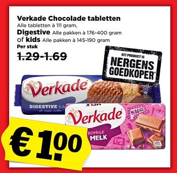 Aanbiedingen Verkade chocolade tabletten digestive of kids - Verkade - Geldig van 04/11/2017 tot 11/11/2017 bij Plus