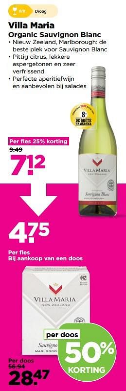 Aanbiedingen Villa maria organic sauvignon blanc - Witte wijnen - Geldig van 04/11/2017 tot 11/11/2017 bij Plus