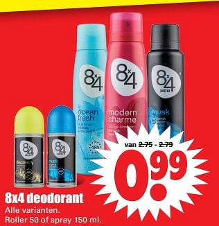 Aanbiedingen 8x4 deodorant alle varianten - 8x4 - Geldig van 05/11/2017 tot 11/11/2017 bij Lekker Doen