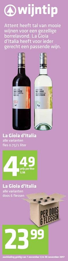 Aanbiedingen La gioia d`italia - Rode wijnen - Geldig van 02/11/2017 tot 15/11/2017 bij Attent