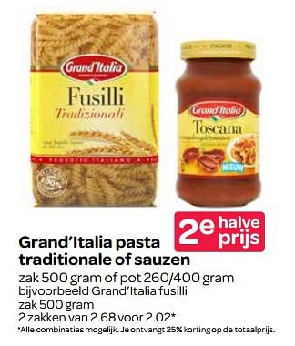Aanbiedingen Grand`italia pasta traditionale of sauzen - grand’italia - Geldig van 02/11/2017 tot 15/11/2017 bij Spar