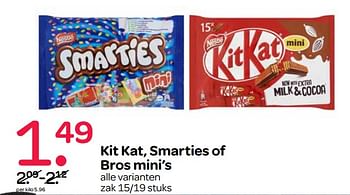 Aanbiedingen Kit kat, smarties of bros mini`s - Nestlé - Geldig van 02/11/2017 tot 15/11/2017 bij Spar