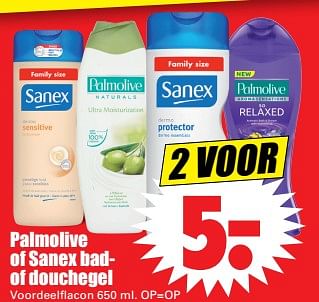 Aanbiedingen Palmolive of sanex badof douchegel voordeelflacon - Huismerk - Dirk - Geldig van 05/11/2017 tot 11/11/2017 bij Lekker Doen