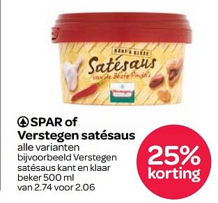 Aanbiedingen Spar of verstegen satésaus - Spar - Geldig van 02/11/2017 tot 15/11/2017 bij Spar