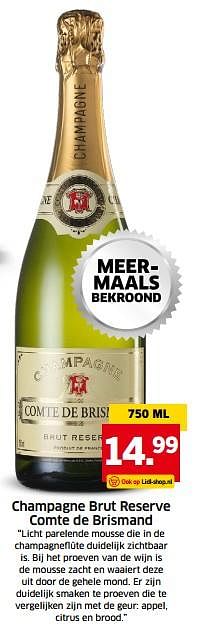 Aanbiedingen Champagne brut reserve comte de brismand - Champagne - Geldig van 05/11/2017 tot 31/12/2017 bij Lidl