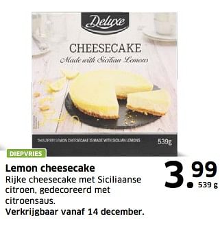 Aanbiedingen Lemon cheesecake - Deluxe - Geldig van 05/11/2017 tot 31/12/2017 bij Lidl
