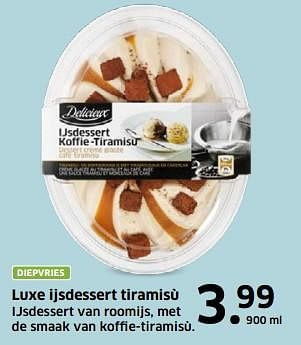 Aanbiedingen Luxe ijsdessert tiramisù - Delicieux - Geldig van 05/11/2017 tot 31/12/2017 bij Lidl