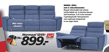 Aanbiedingen Model opal met 2 relaxelementen - Huismerk - Seats and Sofas - Geldig van 06/11/2017 tot 11/11/2017 bij Seats and Sofas