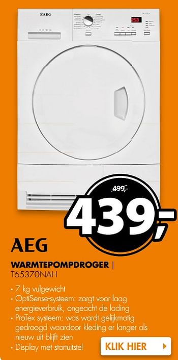 Aanbiedingen Aeg warmtepompdroger t65370nah - AEG - Geldig van 06/11/2017 tot 12/11/2017 bij Expert