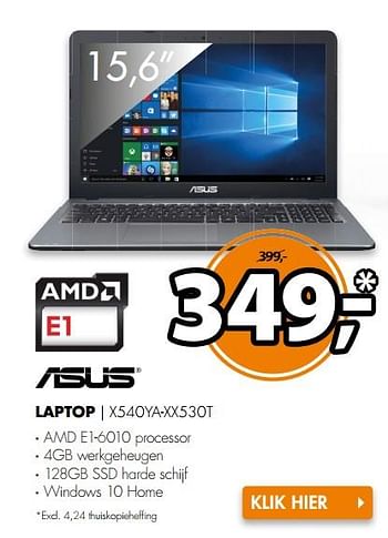 Aanbiedingen Asus laptop x540ya-xx530t - Asus - Geldig van 06/11/2017 tot 12/11/2017 bij Expert