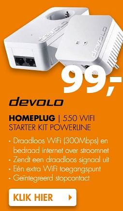 Aanbiedingen Devolo homeplug 550 wifi starter kit powerline - Devolo - Geldig van 06/11/2017 tot 12/11/2017 bij Expert