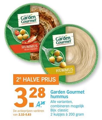 Aanbiedingen Garden gourmet hummus classic - Garden Gourmet - Geldig van 06/11/2017 tot 12/11/2017 bij Albert Heijn