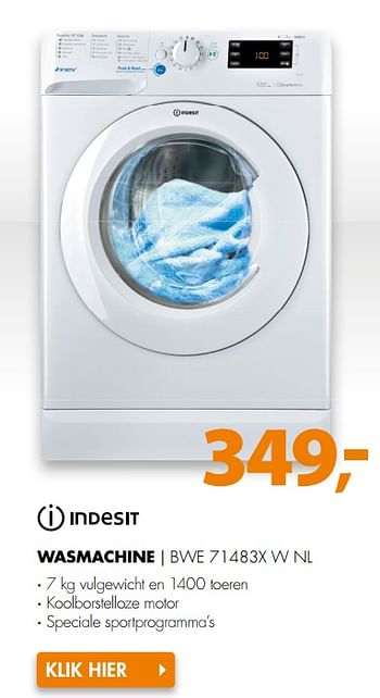 Aanbiedingen Indesit wasmachine bwe 71483x w nl - Indesit - Geldig van 06/11/2017 tot 12/11/2017 bij Expert