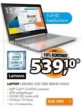 Aanbiedingen Lenovo laptop ideapad 320-15isk 80xh01h6mh - Lenovo - Geldig van 06/11/2017 tot 12/11/2017 bij Expert