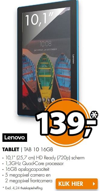 Aanbiedingen Lenovo tablet tab 10 16gb - Lenovo - Geldig van 06/11/2017 tot 12/11/2017 bij Expert