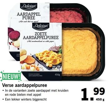 Aanbiedingen Verse aardappelpuree - Delicieux - Geldig van 06/11/2017 tot 12/11/2017 bij Lidl