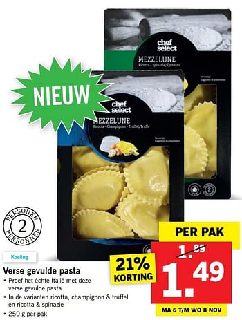 Aanbiedingen Verse gevulde pasta - Chef select - Geldig van 06/11/2017 tot 12/11/2017 bij Lidl