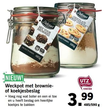 Aanbiedingen Weckpot met brownie of koekjesbeslag - Delicieux - Geldig van 06/11/2017 tot 12/11/2017 bij Lidl