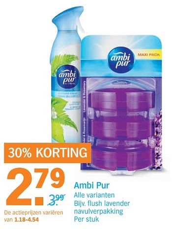 Aanbiedingen Flush lavender navulverpakking - Ambi Pur - Geldig van 06/11/2017 tot 12/11/2017 bij Albert Heijn
