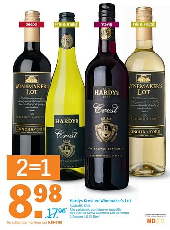 Aanbiedingen Hardys crest cabernet shiraz merlot - Witte wijnen - Geldig van 06/11/2017 tot 12/11/2017 bij Albert Heijn