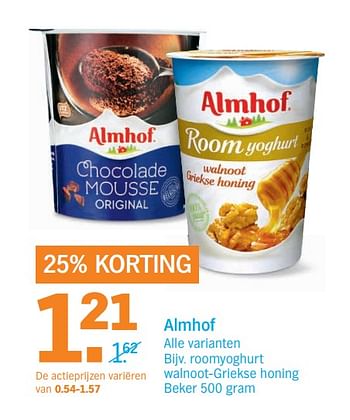 Aanbiedingen Roomyoghurt walnoot-griekse honing - Almhof - Geldig van 06/11/2017 tot 12/11/2017 bij Albert Heijn
