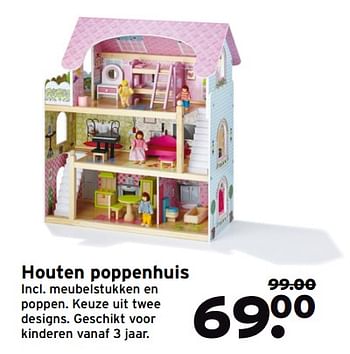 Aanbiedingen Houten poppenhuis - Huismerk - Gamma - Geldig van 06/11/2017 tot 19/11/2017 bij Gamma