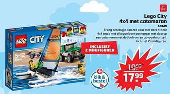 Aanbiedingen Lego city 4x4 met catamaran - Lego - Geldig van 05/11/2017 tot 31/12/2017 bij Trekpleister