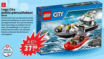 Aanbiedingen Lego city politie patrouilleboot - Lego - Geldig van 05/11/2017 tot 31/12/2017 bij Trekpleister
