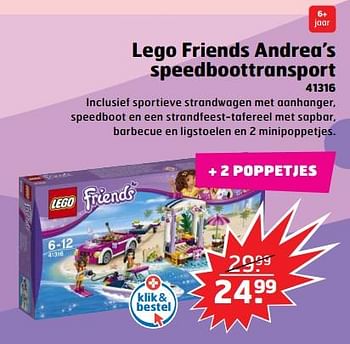 Aanbiedingen Lego friends andrea`s speedboottransport - Lego - Geldig van 05/11/2017 tot 31/12/2017 bij Trekpleister