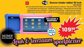 Aanbiedingen Denver kinder tablet 10 inch taq-10352k - Denver Electronics - Geldig van 05/11/2017 tot 31/12/2017 bij Trekpleister