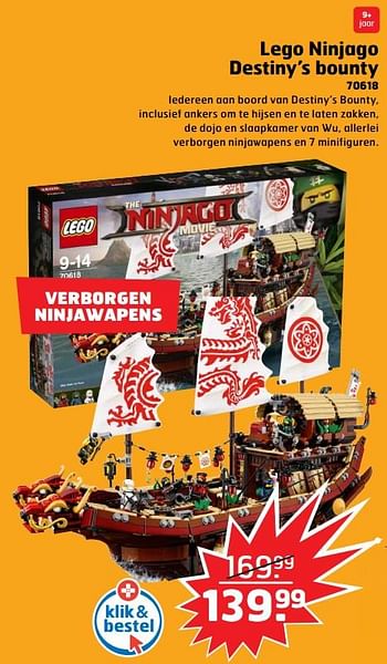 Aanbiedingen Lego ninjago destiny`s bounty - Lego - Geldig van 05/11/2017 tot 31/12/2017 bij Trekpleister