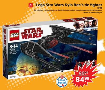 Aanbiedingen Lego star wars kylo ren`s tie fighter - Lego - Geldig van 05/11/2017 tot 31/12/2017 bij Trekpleister