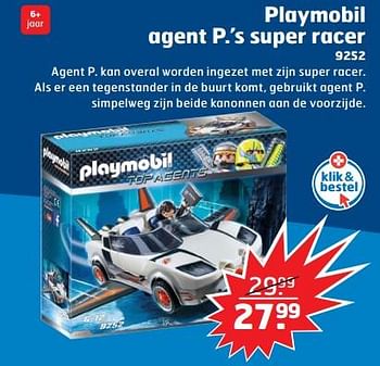 Aanbiedingen Playmobil agent p.`s super racer - Playmobil - Geldig van 05/11/2017 tot 31/12/2017 bij Trekpleister