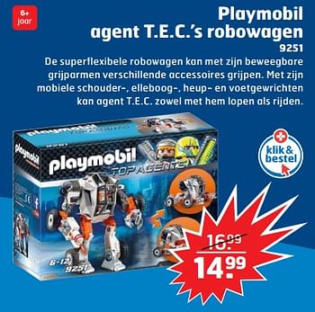Aanbiedingen Playmobil agent t.e.c.`s robowagen - Playmobil - Geldig van 05/11/2017 tot 31/12/2017 bij Trekpleister