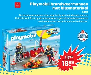 Aanbiedingen Playmobil brandweermannen met blusmateriaal - Playmobil - Geldig van 05/11/2017 tot 31/12/2017 bij Trekpleister