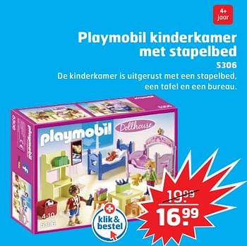 Aanbiedingen Playmobil kinderkamer met stapelbed - Playmobil - Geldig van 05/11/2017 tot 31/12/2017 bij Trekpleister