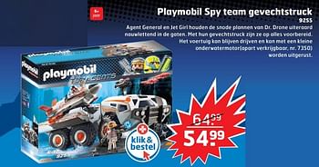 Aanbiedingen Playmobil spy team gevechtstruck - Playmobil - Geldig van 05/11/2017 tot 31/12/2017 bij Trekpleister