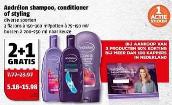 Aanbiedingen Andrélon shampoo, conditioner of styling - Andrelon - Geldig van 06/11/2017 tot 12/11/2017 bij Poiesz