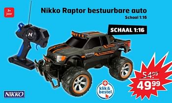 Aanbiedingen Nikko raptor bestuurbare auto - Nikko - Geldig van 05/11/2017 tot 31/12/2017 bij Trekpleister