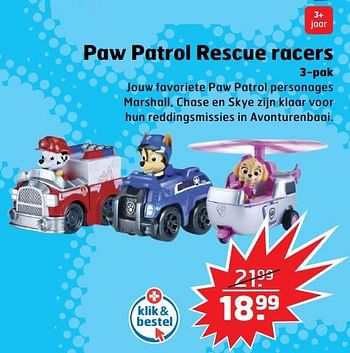 Aanbiedingen Paw patrol rescue racers - PAW  PATROL - Geldig van 05/11/2017 tot 31/12/2017 bij Trekpleister