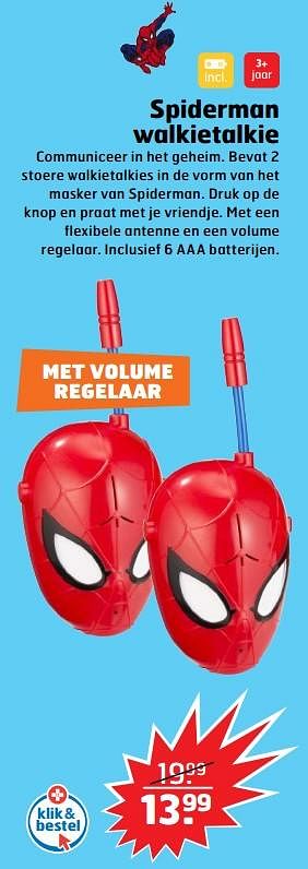 Aanbiedingen Spiderman walkietalkie - Spider-man - Geldig van 05/11/2017 tot 31/12/2017 bij Trekpleister