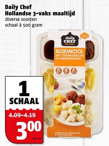 Aanbiedingen Daily chef hollandse 3-vaks maaltijd diverse soorten - Daily chef - Geldig van 06/11/2017 tot 12/11/2017 bij Poiesz
