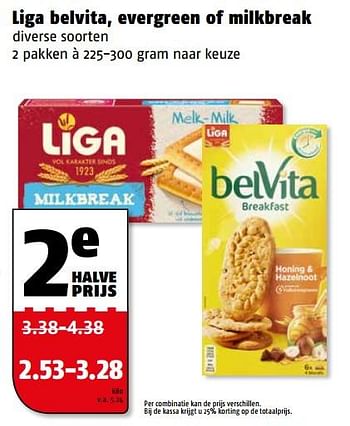 Aanbiedingen Liga belvita, evergreen of milkbreak - Huismerk Poiesz - Geldig van 06/11/2017 tot 12/11/2017 bij Poiesz